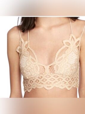 Free People Lace Bralette Size Small Cream Boho Crochet Floral Scallop
